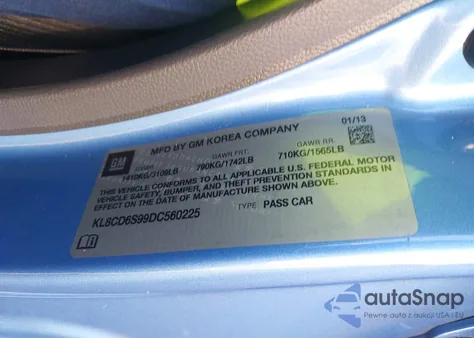 2013 Chevrolet Spark 1Lt Auto from USA, damaged, VIN KL8CD6S99DC560225